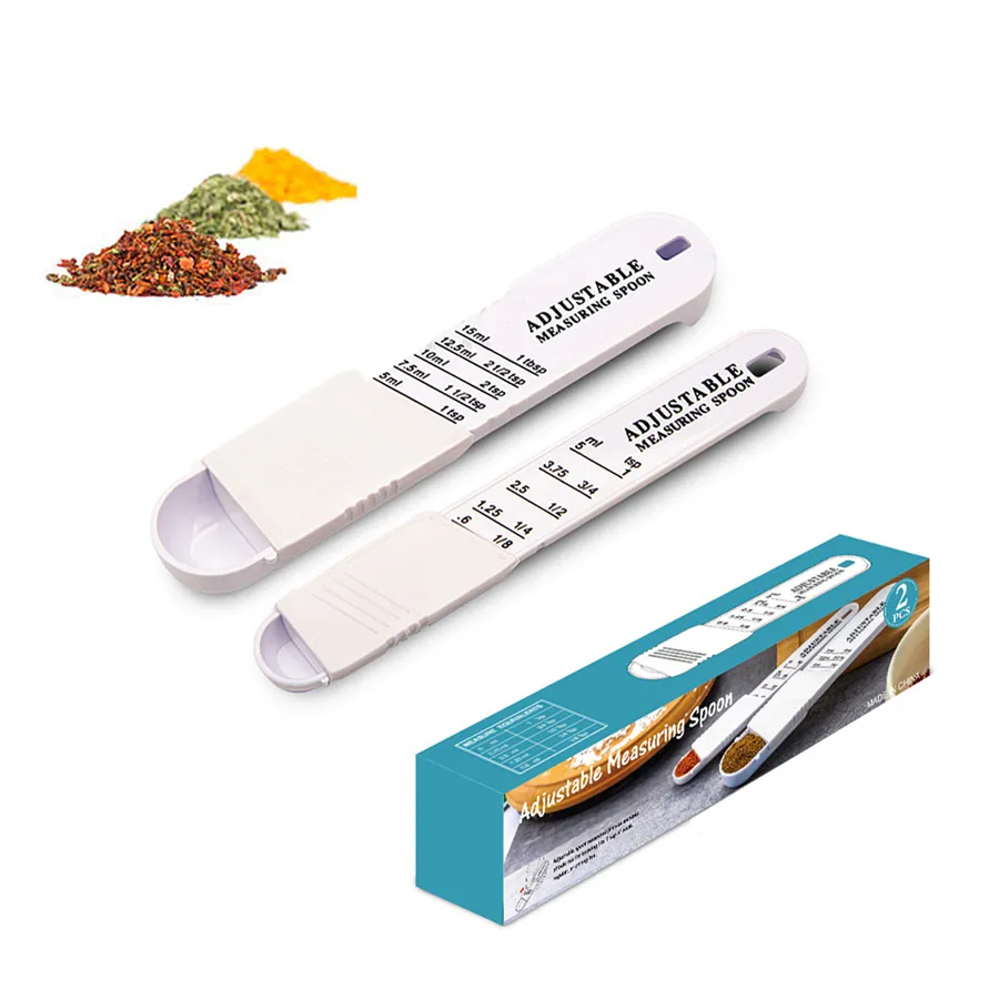 2 Pcs/set Adjustable Plastic Coffee Measuring Spoons Tools Adjust Teaspoon Tablespoon for Seasoning Powdered Sugar KDJK2104