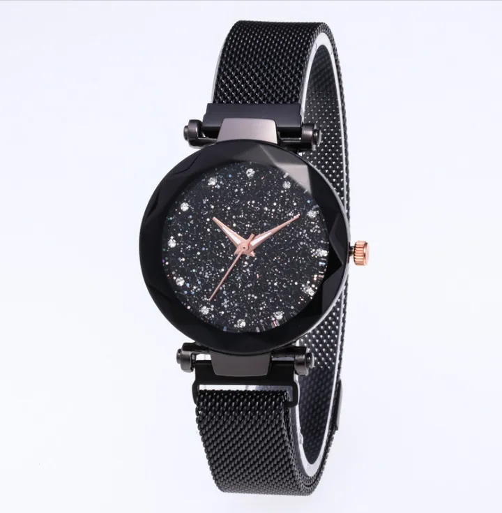 Factory Wholesale Diamond Starry Sky Beautiful Quartz Womens Watch Ladies Watches Fahsion Woman Casual Wristwatches Full Black
