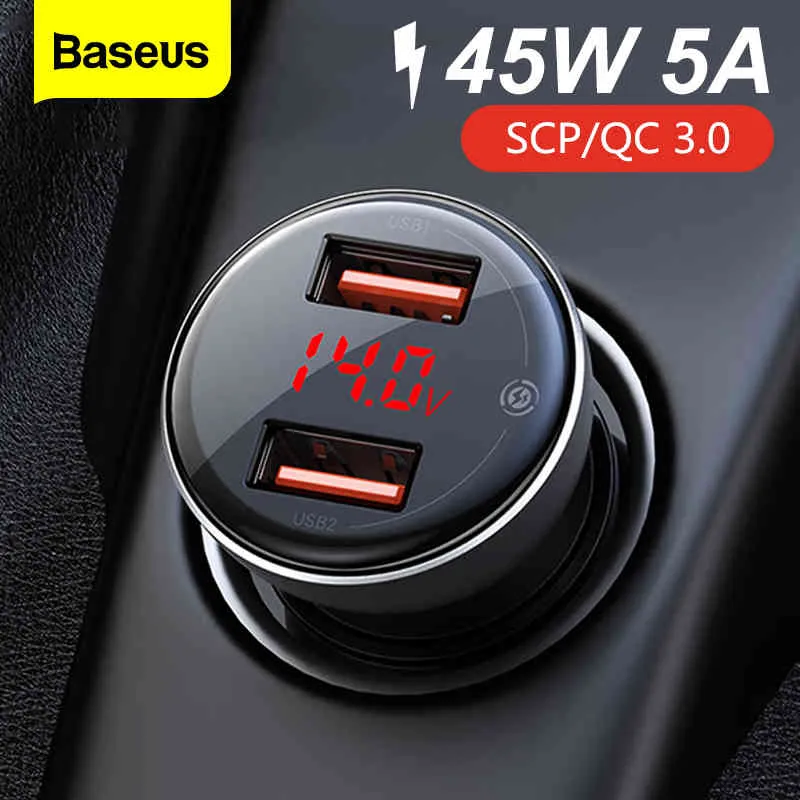 Baseus 45W Car Metal Dual Quick Charge 4.0 3.0 USB Charger SCP QC4.0 QC3.0 Fast Charging For iPhone Xiaomi Huawei