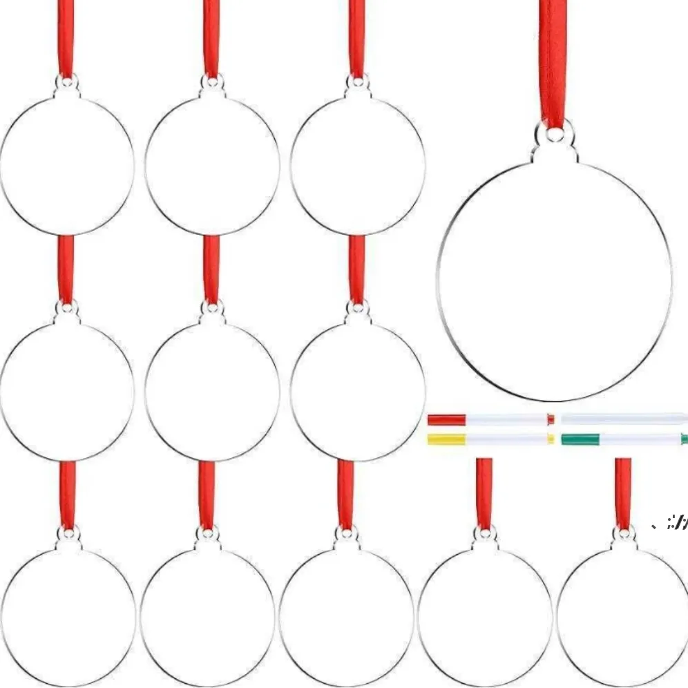 24 stycke 3inch transparent klar cirkel Julhangtag DIY tomt runt akryl xmas träd ornament hängande llf12001