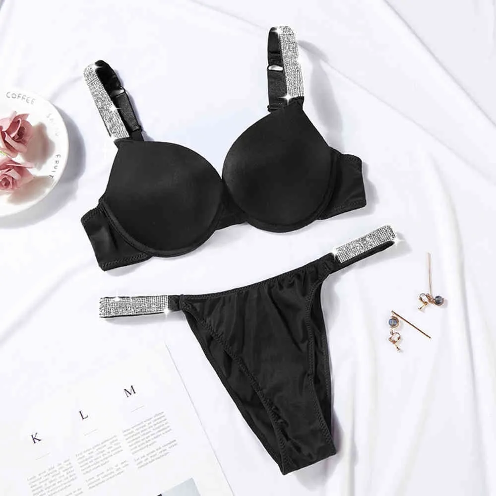 Rhinestone Push Up Bra And Thong Set Sexy Lingerie Set For Women, Pink ...