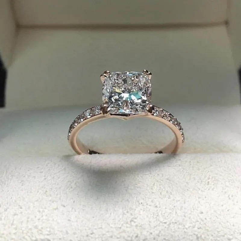 Real sólido 925 prata esterlina anel de luxo 2ct almofada corte diamante pedra anéis de noivado de casamento para mulheres jóias finas gift322f