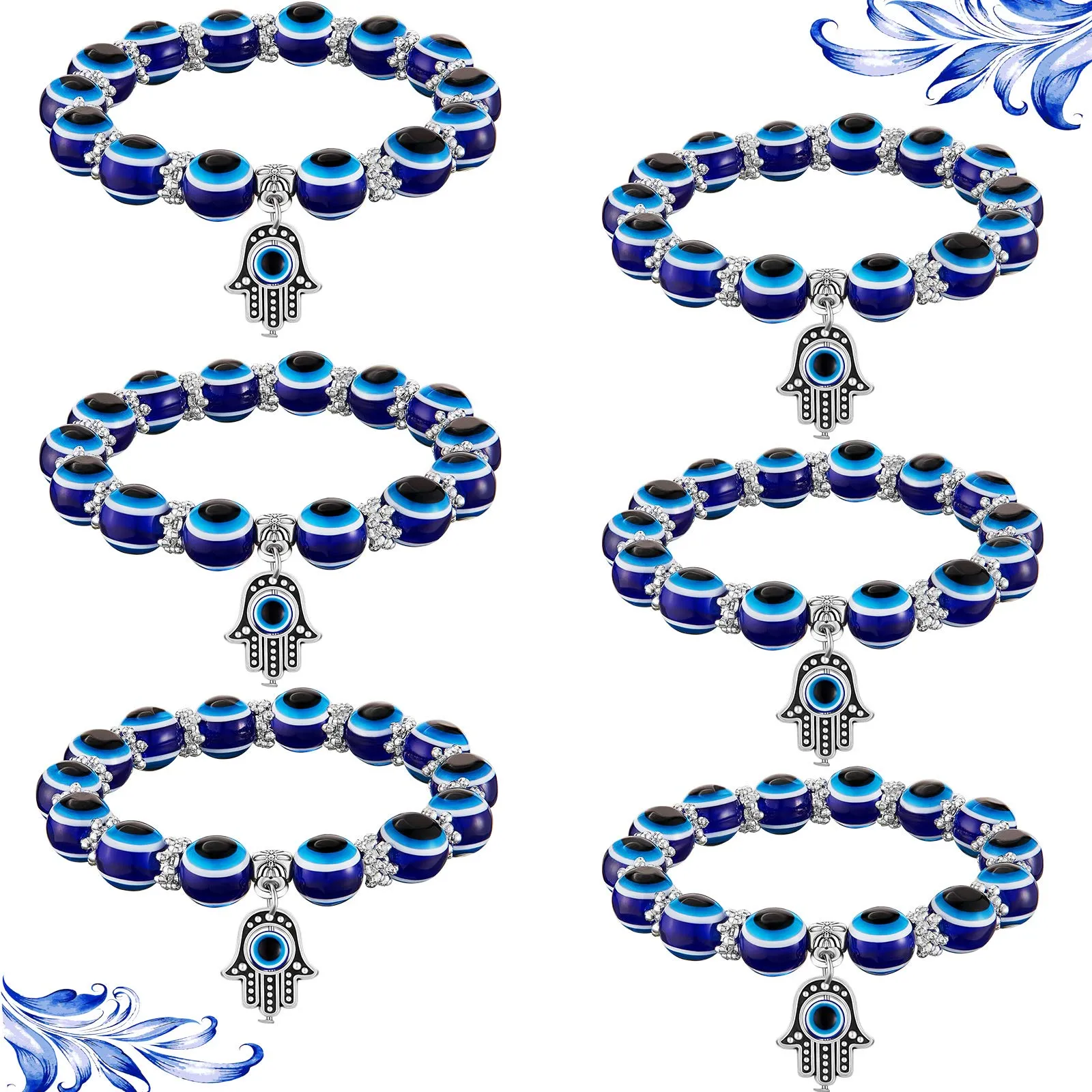 Mode Argent Couleur Strand Bracelet Evil Blue Eye Main Palm Bracelets pour Femmes Perles Chaîne Vintage Bijoux Femme Cadeaux