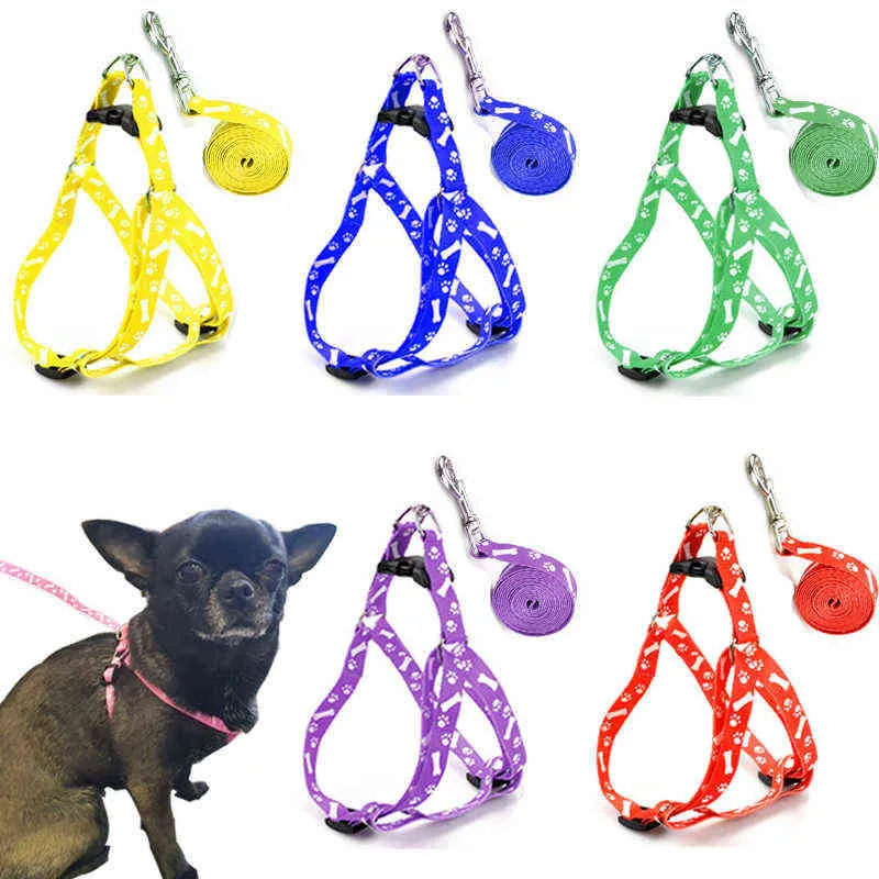 Set di imbracatura e guinzaglio per la stampa di ossa di cane da compagnia Imbracatura alla moda Chihuahua estiva per accessori per cuccioli da passeggio regolabili per cani di piccola taglia