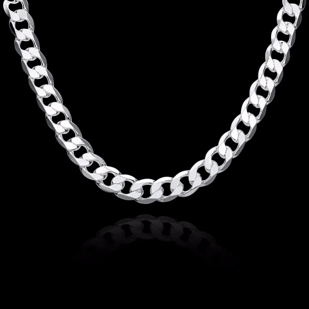 12 mm Curb Chain Necklace for Men Silver 925 Necklaces Chain Choker Man Fashion Male Jewelry Wide Collar Torque Colar330w