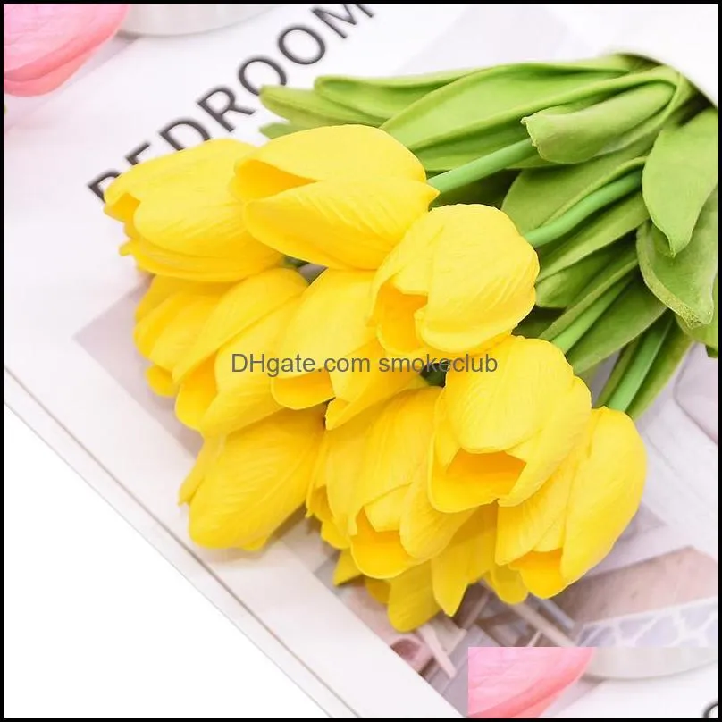 Decorative Flowers & Wreaths 30Pcs Tulip Artificial Flower White Red Yellow PU Real Touch Fake Tulips For Home Decoration Bouquet Wedding