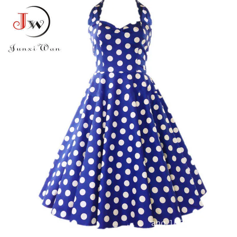 blue and white polka dot dress plus size Sexy Halter Party Dress - Polka Dot Hepburn Vintage Dress
