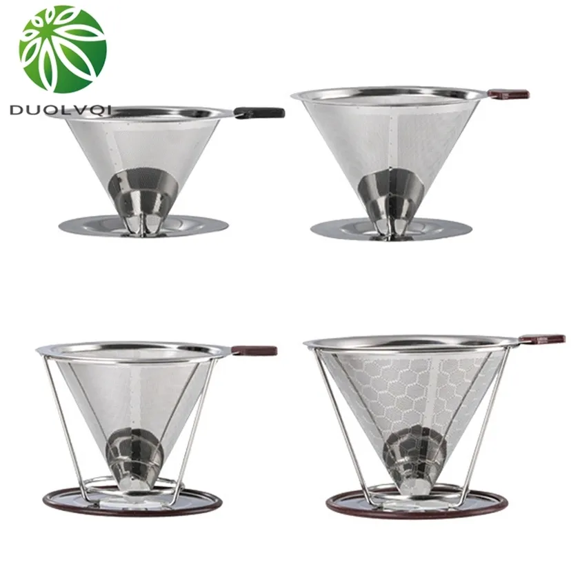 Filtre à café en acier inoxydable réutilisable, Double couche, entonnoir, tasse goutte-à-goutte, outils de brassage durables 220217