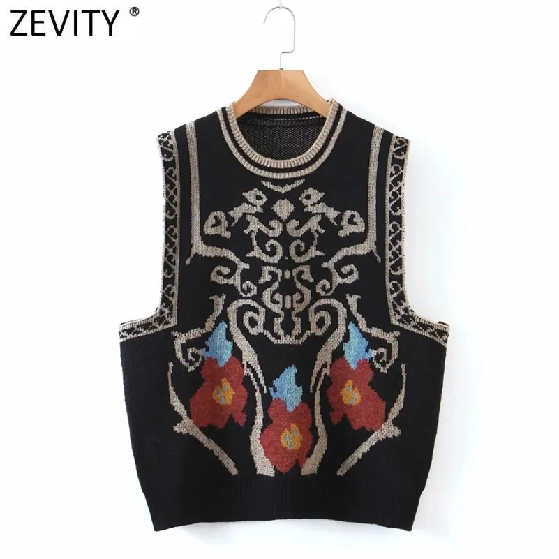 Women Vintage Totem Flower Pattern Sleeveless Vest Female Retro National Style Patchwork Casual Jacquard WaistCoat S617 210416