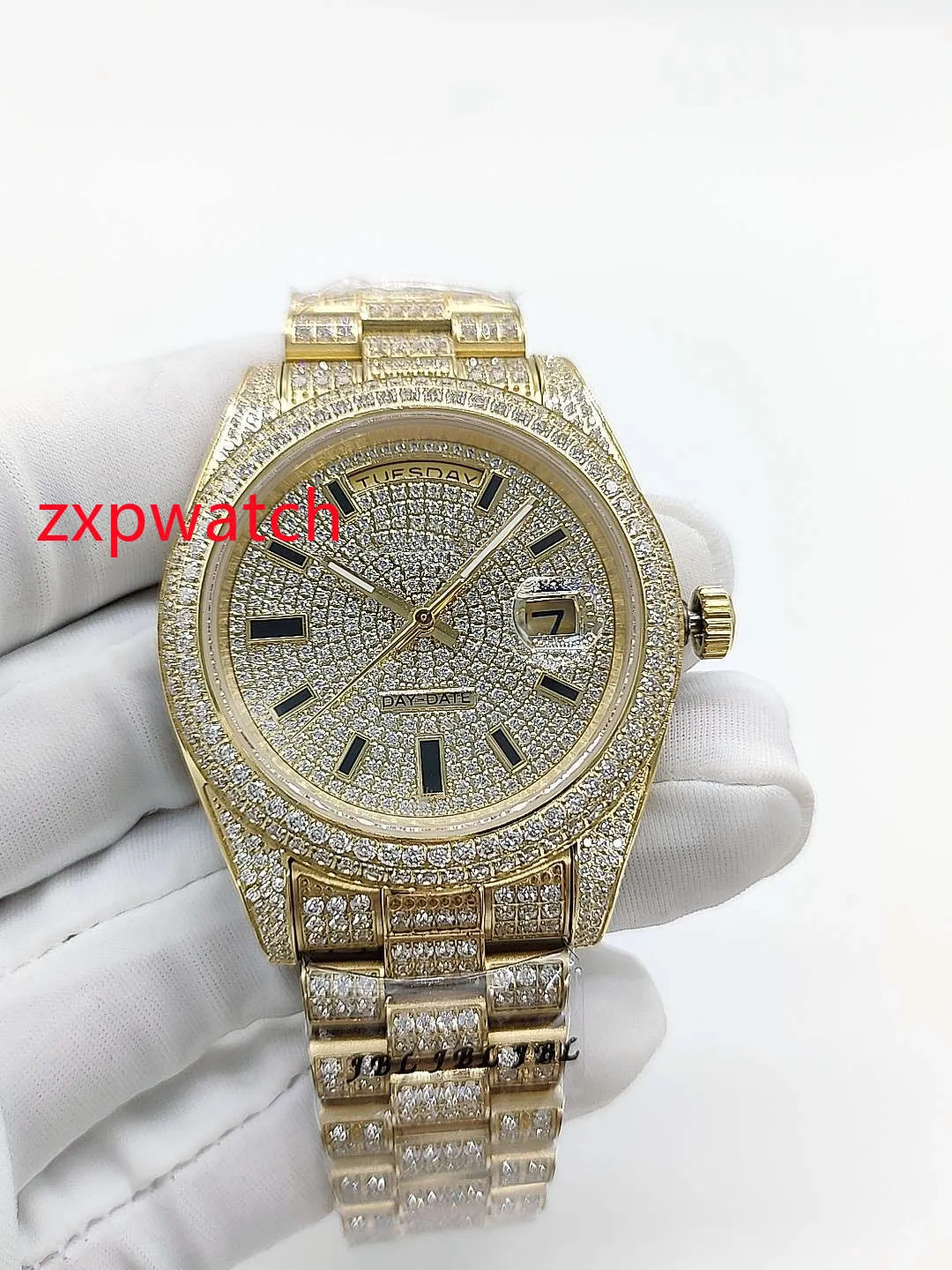 Hoge kwaliteit Automatische volledige diamanten horloge 40mm gouden kast stenen bezel en diamanten wijzerplaat volledige werkt pols mannen horloges 236J