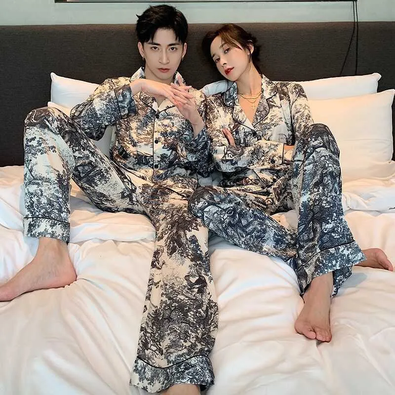 Ice Silk Couples Pajama Set Long Sleeve Faux Silk Satin Dressing Gown For  Women And Men Casual Loose Home Clothes From Kong003, $29.57