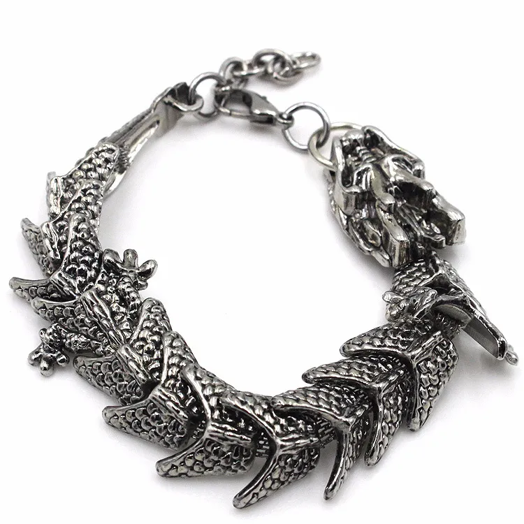High Quality Dragon Silver Vintage Punk Bracelet For Men Stainless Steel Fashion Jewelry hippop street culture Brace;ets Bangles