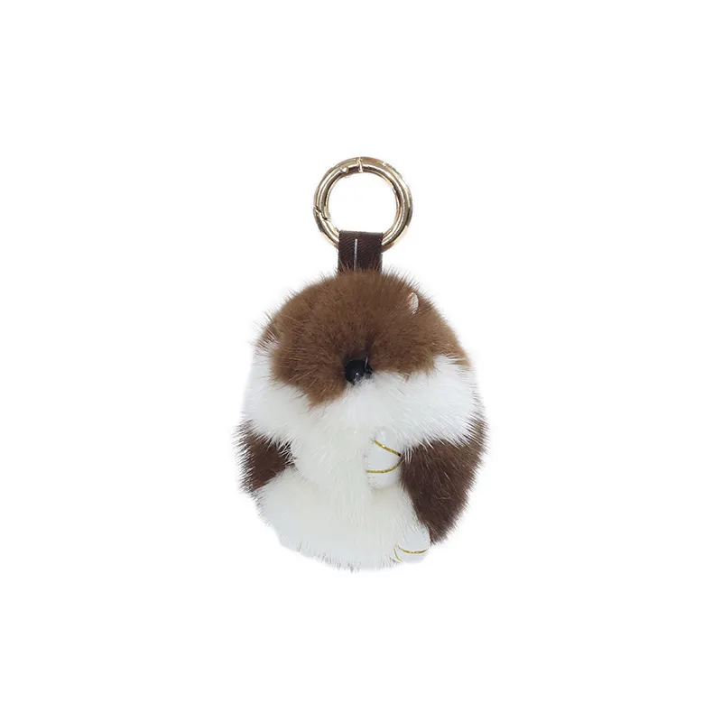 Cute Hamster Real Mink Fur Keychain Fluffy Animals Keyring Charm Handbag Pendant for Women Girls Toys Drop