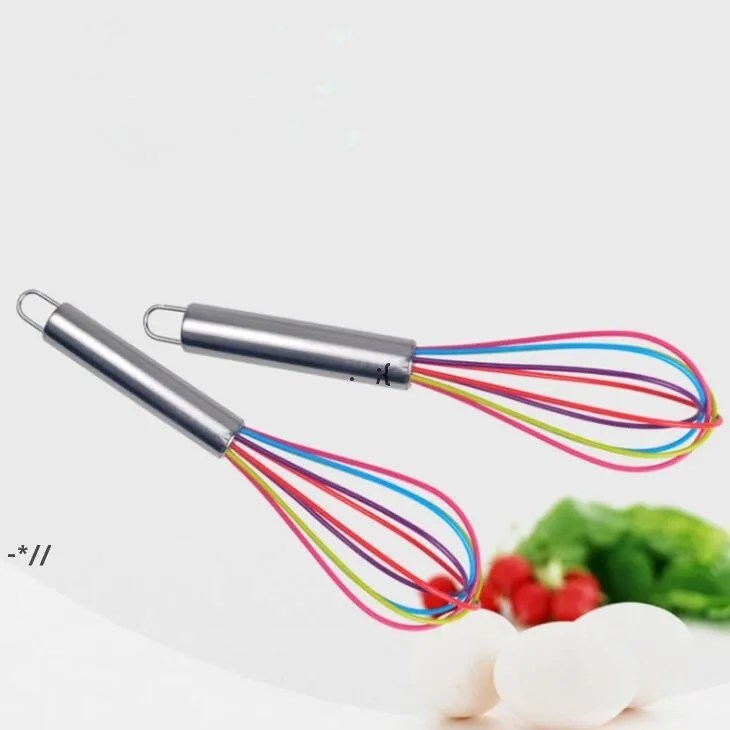 NEWColorful Silicone Whisk Frother Milk Cream Köksredskap för blandning av rostfritt stålhandtag Mixer omrörningsverktyg Handdator RRD10855