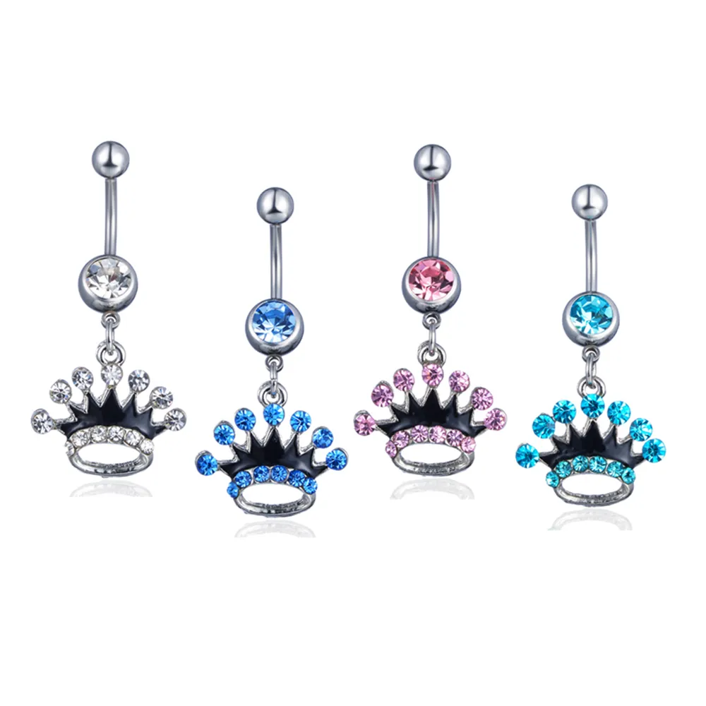 D0149 Crown Style Belly Navel Button Ring 4 Kleuren 14Ga 10mm Lengte 20 Pcs Mode Piercing Lichaam Sieraden