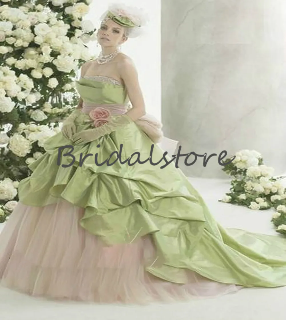 Vintage Mint Green Quinceanera Dresses 2021 With Flower Sexy Strapless Ball Gown Fairy Prom Dress Pleat Gothic Robe De Mariée Elegant Sweet 16 Vestidos 15 Años