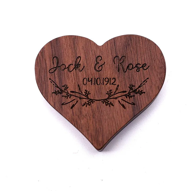 Wooden Jewelry Storage Boxes Blank DIY Engraving Retro Clan Style Heart Shaped Ring Box Creative Gift Packaging Supplies