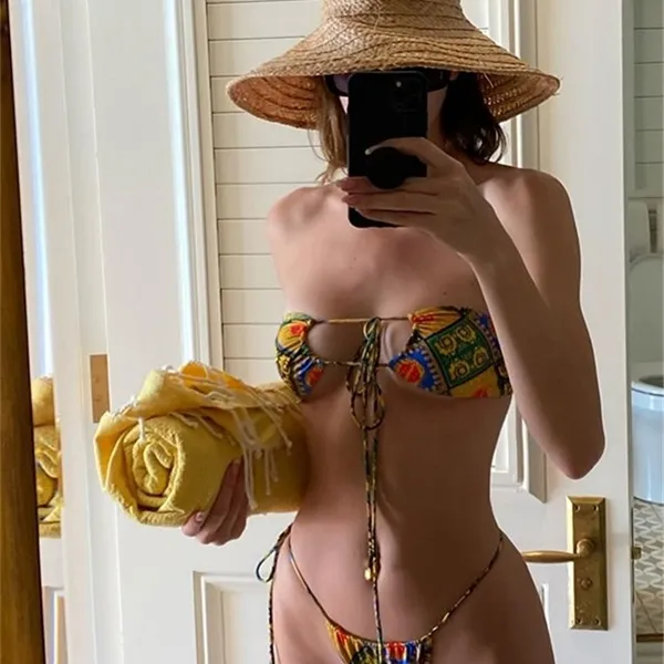 Bohemia Bikini Kalp Tanga Yeşil Banyo Seksi Suit G Dize Bikini Mayo Kadınlar Mikro Underboob Mayo Kesme Halter Yukarı X0522