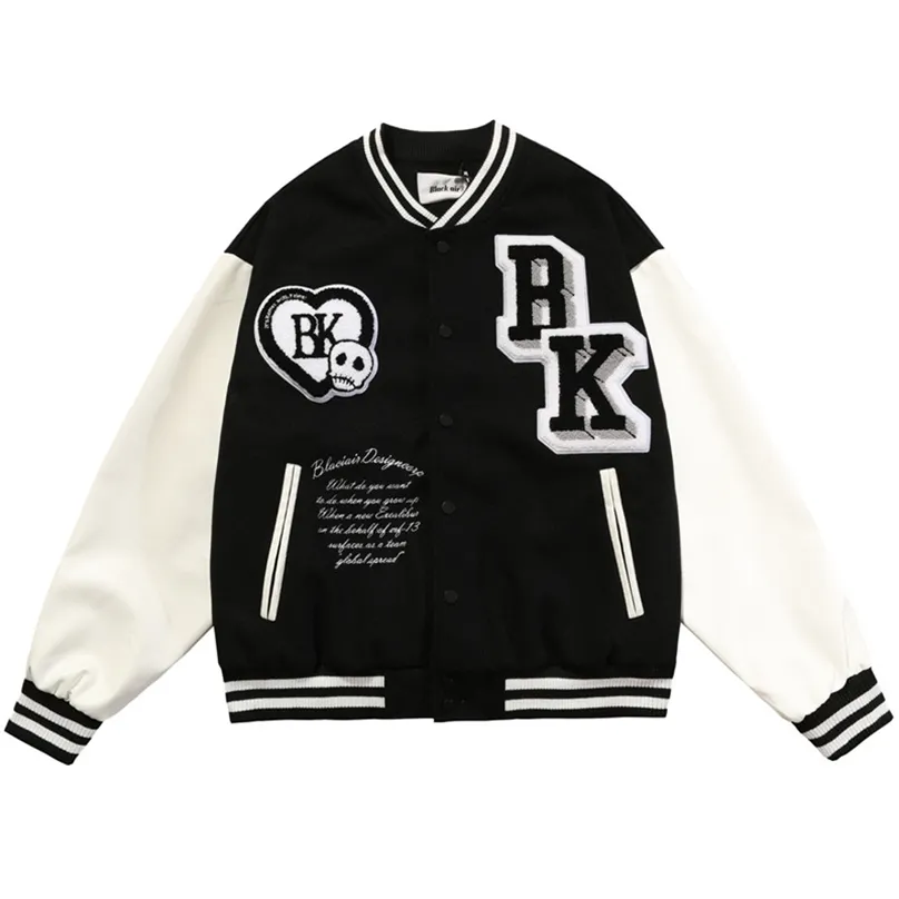 Hip Hop Baseball Jacket Men Funny Skull Letter Embroidery Coat Harajuku Punk Streetwear Fashion College Varsity Retro 211217