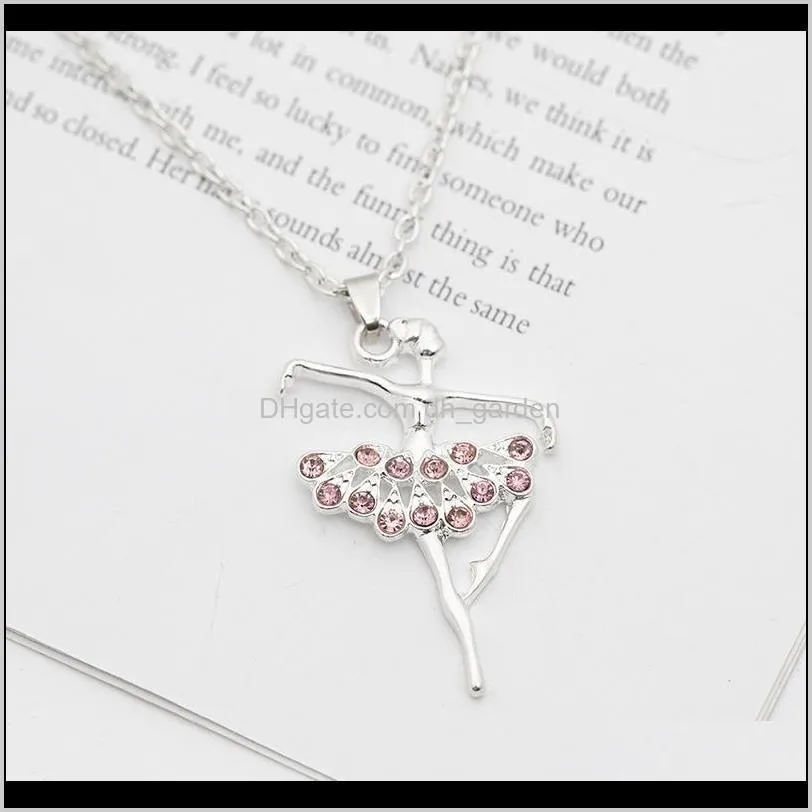 30pcs mother gift character girl dancing ballet sports pendant necklace simple  pink zircon clavicle chain jewelry necklaces