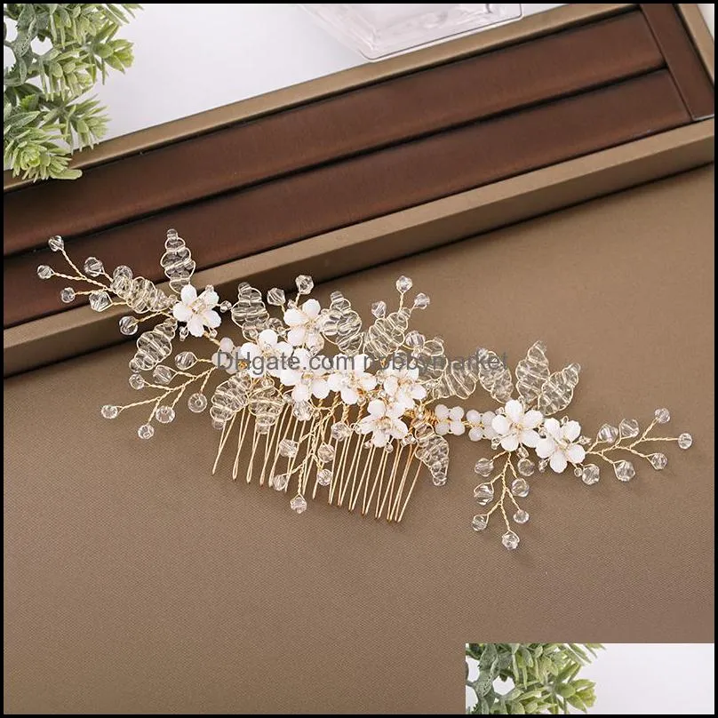 Trendy Handmade Women Hair Comb Gold color wedding Hair Accessories For Women Flower Comb Jewelry Bridal Hair Jewelry ornament