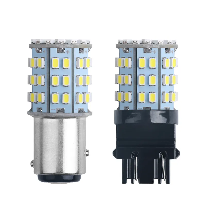 Feu de stop LED pour voiture, 1156 BA15S P21W, 1157 BAY15D T20 W21/5W 7443 1206 64SMD, feux de réserve de secours, clignotant automatique 12V, 10 pièces