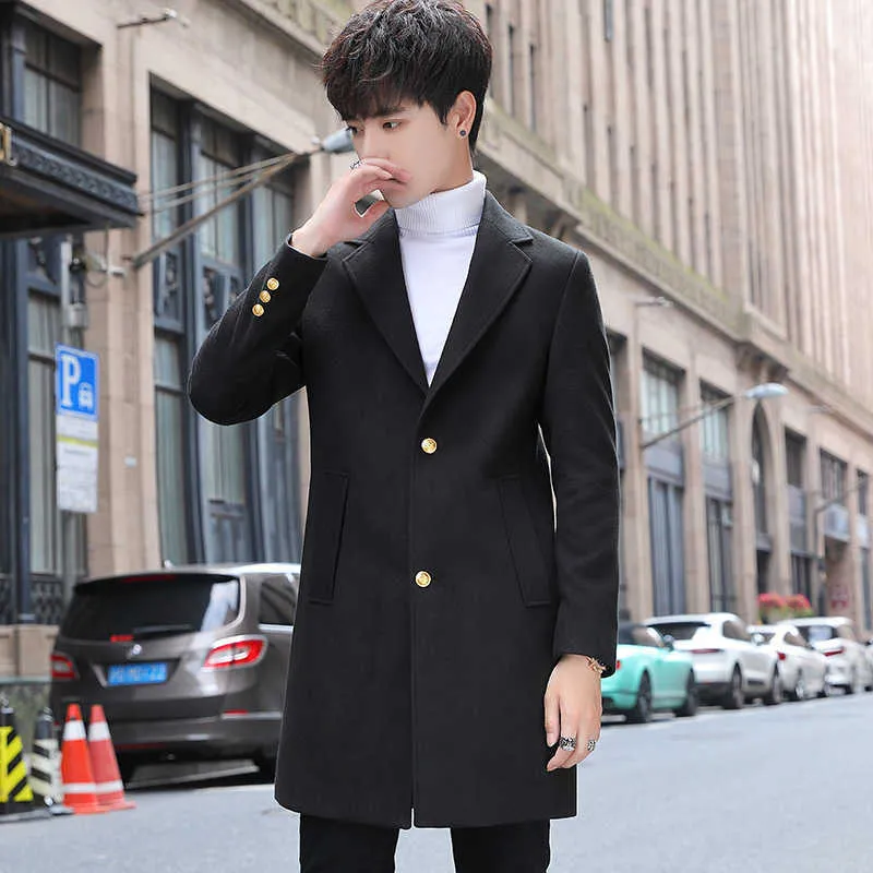 Mensull Trench Coat Winter Long Slim Fit Woolen Jackor Business Casual Outwear Man Steetwear Windbreaker Erkekler Ceket 210527