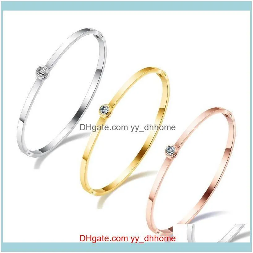 Bracciali Gioielli Moda alla moda Designer di lusso Oro rosa Acciaio al titanio Semplice diamante Zircone Bracciale rigido per donna Ragazze 17 cm Goccia D