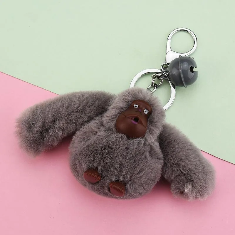 Schlüsselanhänger Schlüsselanhänger Frauen Affe Tier Puppe Spielzeug Tasche Anhänger Dekoration Flauschige Fuzzy Zubehör Schnalle Ring Haken Kinder wie Halter F265q