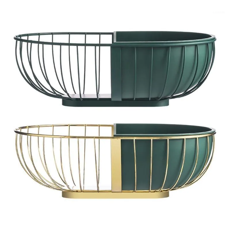 Storage Bags E8BD European Wrought Iron Fruit Basket Metal Wire Hollow Out Drain Bowl Dish