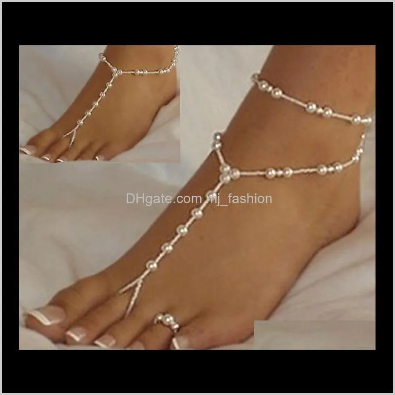 fashion-sandals stretch anklet chain with toe ring slave anklets chain 1pair/lot retaile sandbeach wedding bridal bridesmaid foot