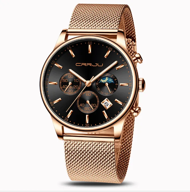 CRRJU 2266 kwarc męski zegarek Sprzedawanie zwykłych zegarków osobowościowych Modna popularna Student Luksusowe zegarek ze zegarem stali nierdzewnej ste310f