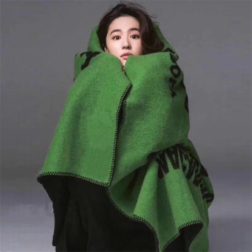 150*135 cm Pashmina Sjaal Voor Vrouwen Herfst Winter Hoge Kwaliteit Groene Brief Dikke Warme Sjaal Straat Poncho vrouwelijke 220107