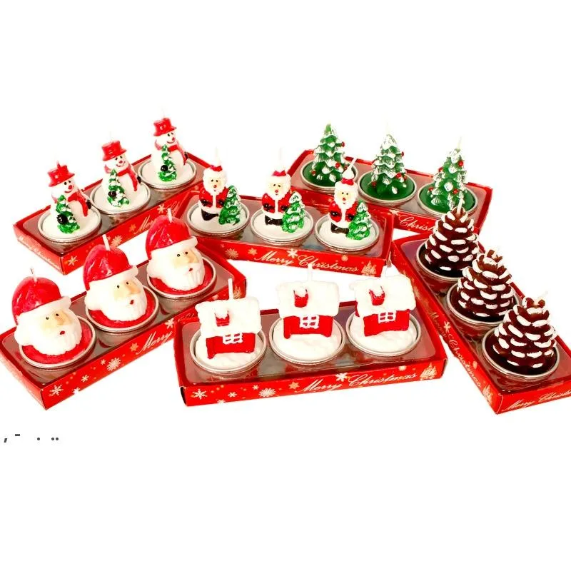 3 pçs / set santa natal árvore boneco de neve vela xmas tema festival ornamento decorativo 3d desenhos animados em forma de velas home decor presente llf12071