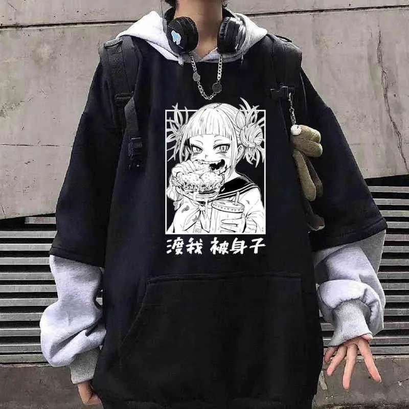 Anime My Hero Academia Himiko Toga Stampa Pullover Felpa con cappuccio Allentato Hip Hop Felpa Punk Streetwear Harajuku Felpa con cappuccio unisex H1227