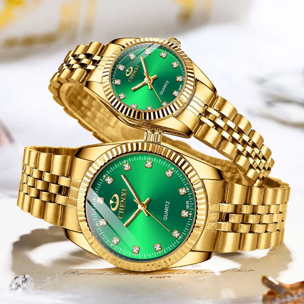 CHENXI Fashion Luxury Men Women Watch Gold Blue Quartz Wrist