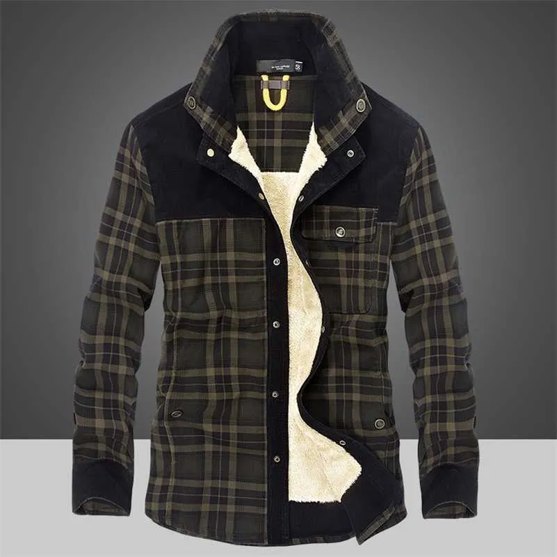 Winterjas Mannen Dikker Warme Fleece Shirts Jassen 100% Katoen Plaid Flanel Militaire Kleding Chaquetas Hombre Maat M-4XL 220118