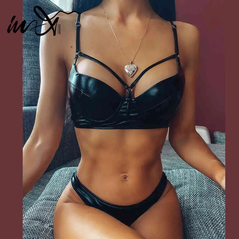 In-X Sexy Black Leather Bikinis 2020 Mujer Push Up Swimwear Mulheres Verão Bathers Bandage Swimsuit Feminino Banheira Terno Banheiros X0522