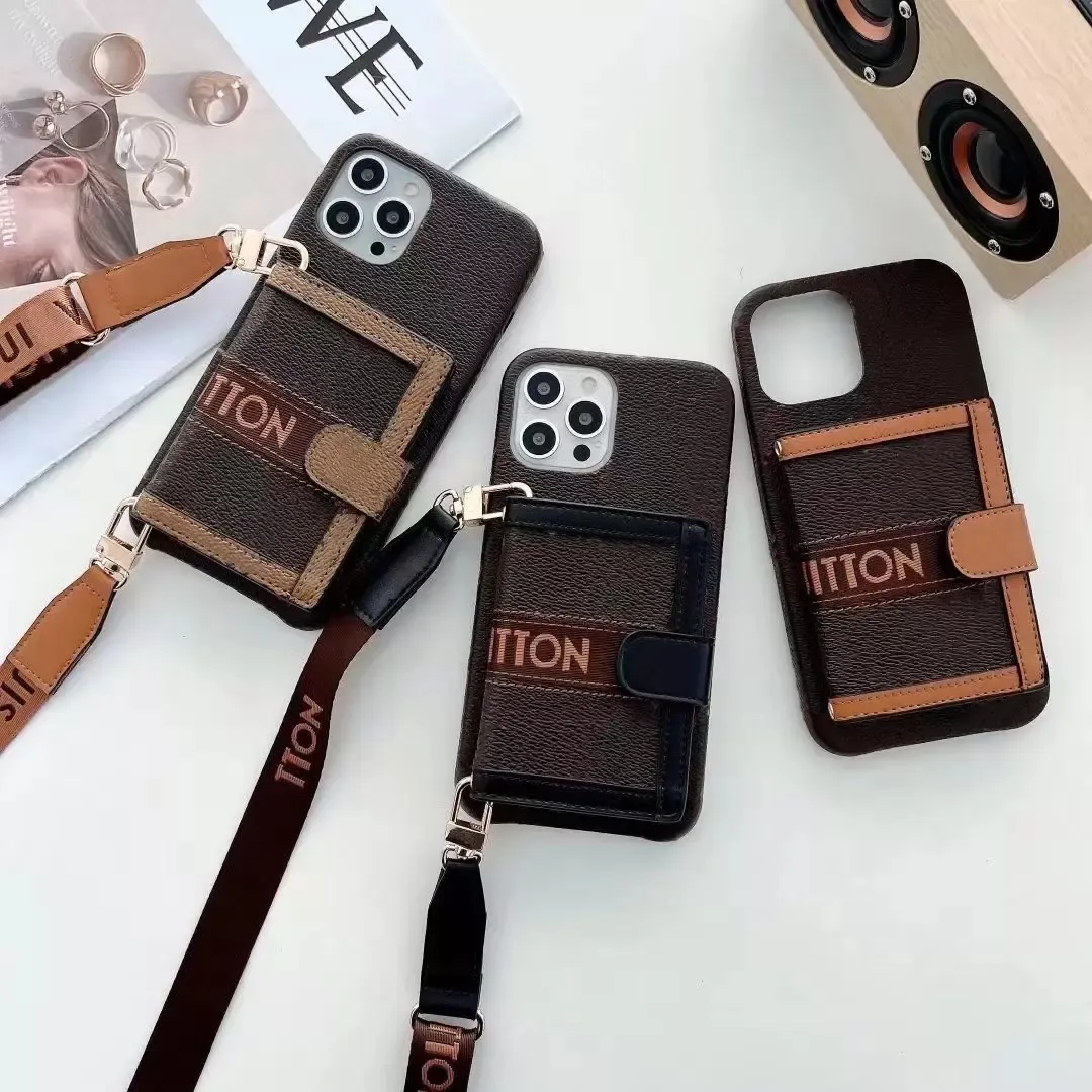 Officiell kort crossbody plånbok telefonfodral för iPhone 15 14 13 12 11 pro max 18 17 16 15pro 14pro 13pro 12pro x xs xr 8 7 plus läder designer handväska fodral med presentlogo box