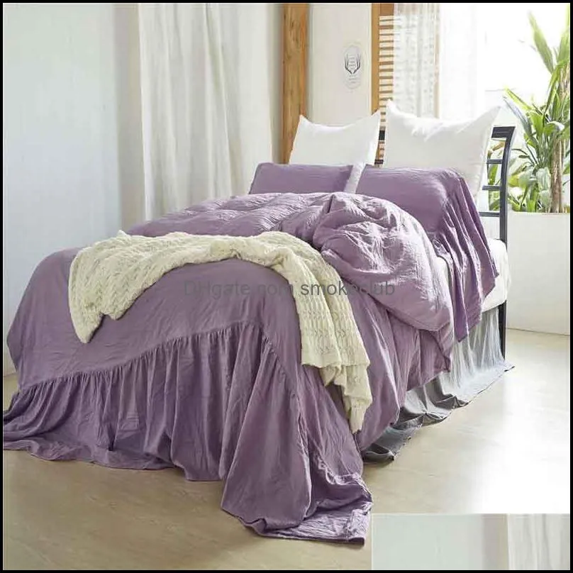 Bedding Sets Luxury Washed Cotton Fish Tail Set Duvet Cover Pillowcases Sheet Comforter Home Textile Bedclothes