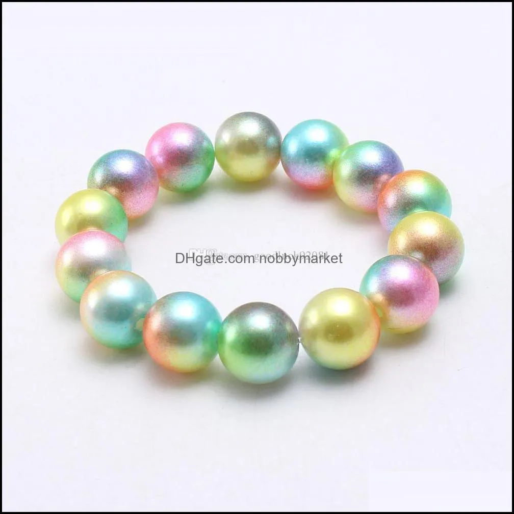 Newest Design Fashion Ranbow Color Beads Kid Bracelet Beautiful Imitation Pearl Kid Bracelet Children Girl Bracelet Jewelry