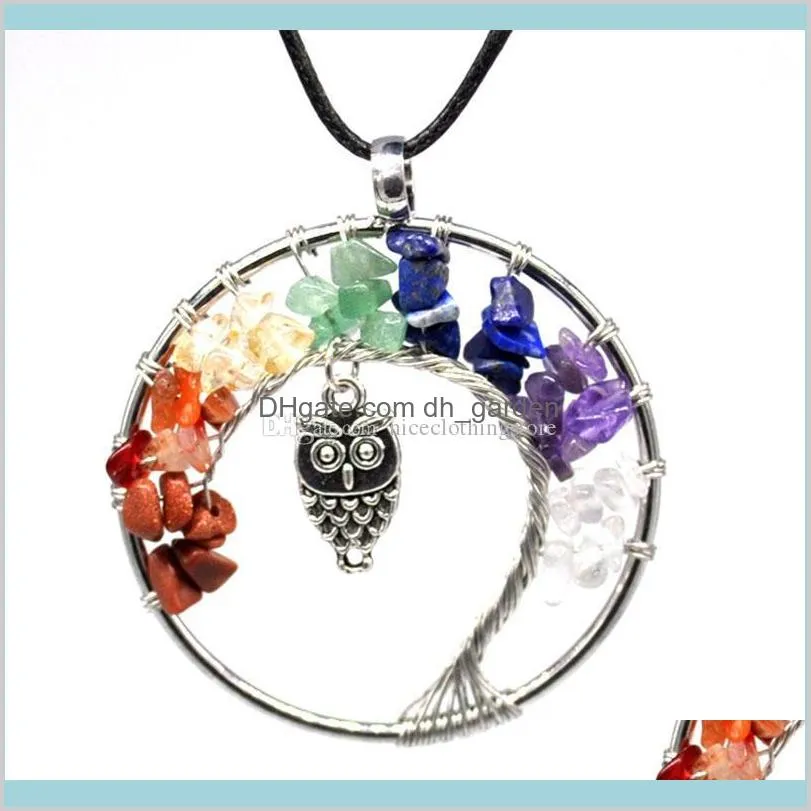 7 chakra quartz natural stone tree of life owl necklace multicolor pendant charms fashion jewelry