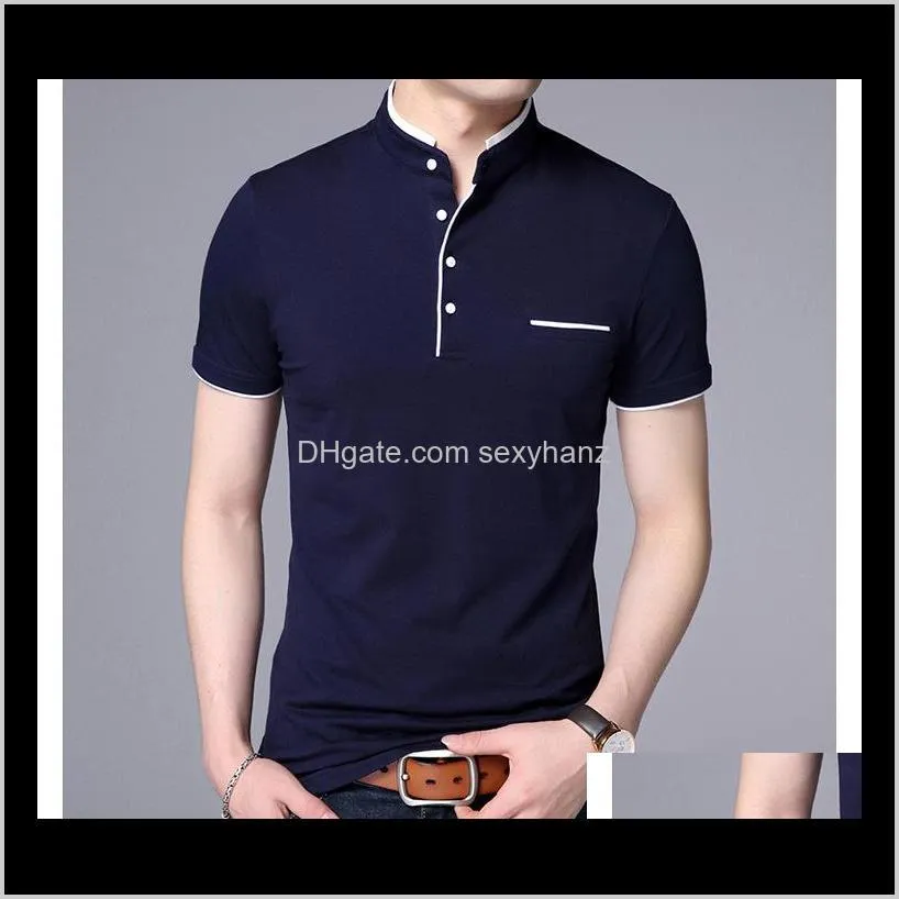 summer new fashion brand clothing tshirt black men solid color slim fit short sleeve t shirt men mandarin collar casual t-shirts l-3xl