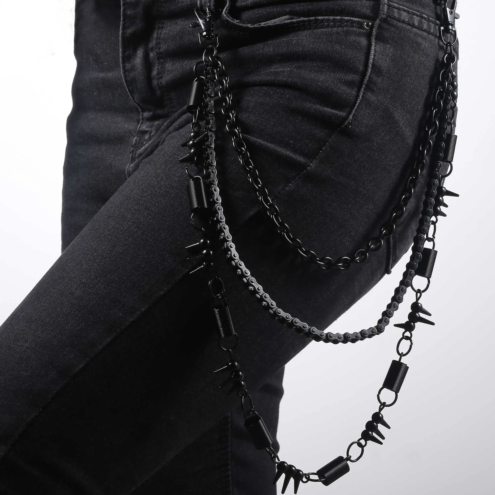 sihuai05 Adjustable Black Tone Pants Chain for Men and Women - 2 Lines Curb Design - Hip-hop SN Metal Clothing Accessory and Jewelry (Pc03 H0915)