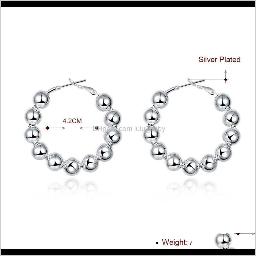 whole sale8mm beads creole big hoop earrings for women silver plated round earring brincos prata european brand fashion jewelry gifts