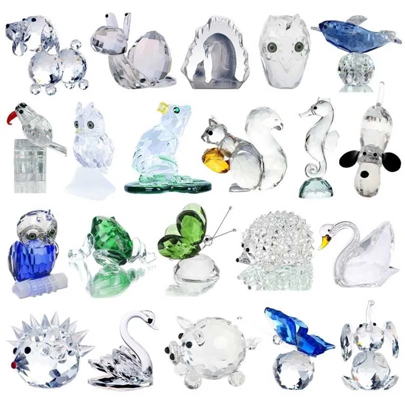 HD 18 estilos Cristal Animal Estatuetas Coleção Ornamento de Vidro Estátua Collectible Presente Decoração Casamento Favores 211101