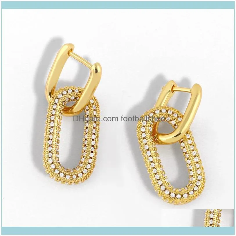 Designers 2021 new geometric double ring lock women`s Diamond simple hip hop Earrings eru13
