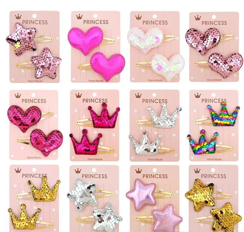 2021 1 Paire Cute Baby Girl Coupes de cheveux Couleur de gradient Sequin Five-Pointe Star Love Cheveux Clips pour Filles Enfants Pince à cheveux Accessoires pour cheveux