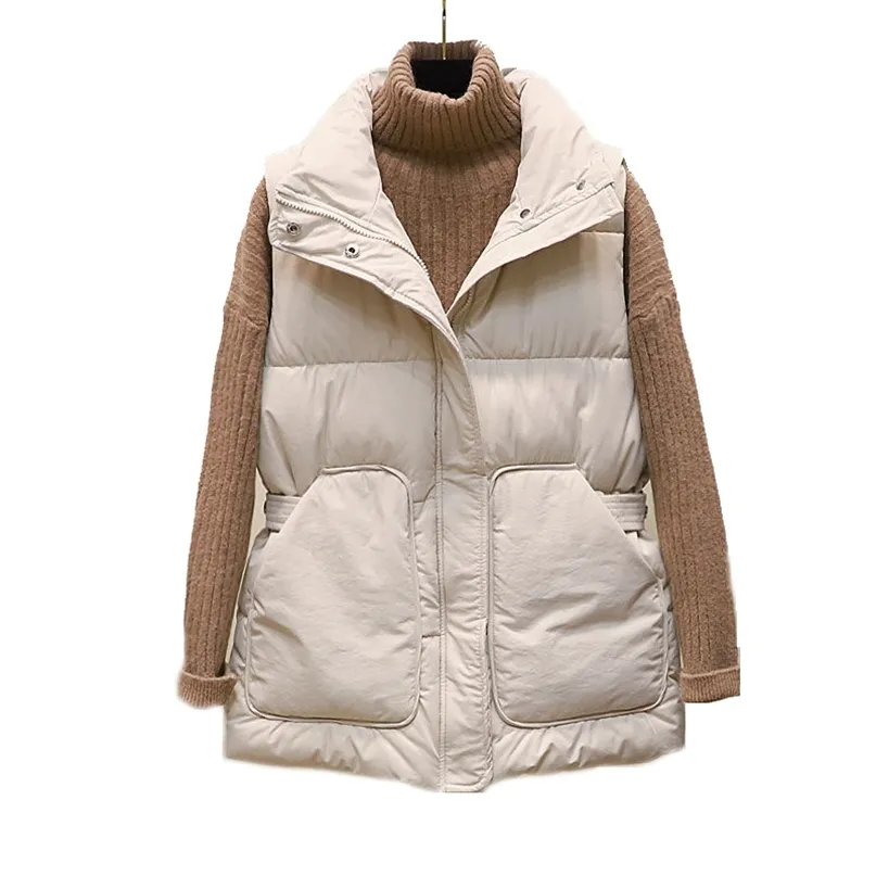 Women's Down Cotton Body Warm Vest Coat Winter Ladies Casual Waistcoat Female Sleeveless Long Jacket Slim 210915