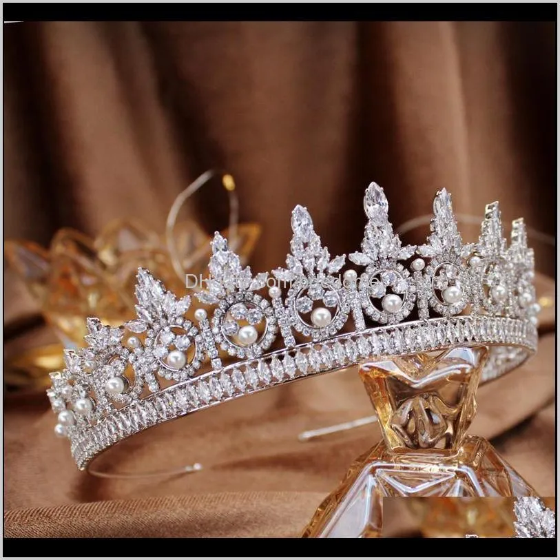 parmalambe european crown zircon wedding with pearl princess headband crown jewelry queen bridal wedding tiara accessory